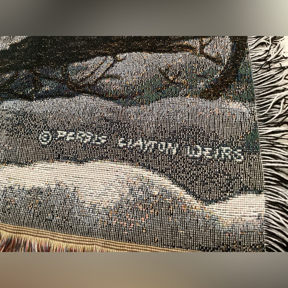 🔵 Vintage & New - Moon Rise Wolves Woven Tapestry Throw - Rare - Christmas Gift - Picture 7 of 14